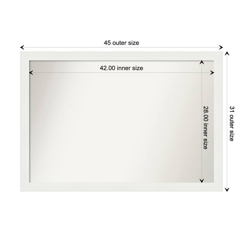 Vanity White Narrow Framed Non-Beveled Custom Wall Mirror, Bathroom Vanity Mirror - Outer Size: 45.5 x 31.5