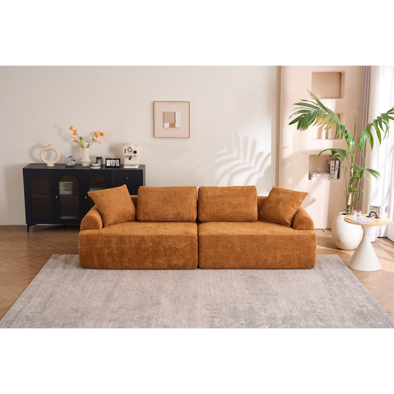 4-Seater Crochet Yarn Fabric Full Sponge Compression Combined Sofa with 4 Pillows - Orange