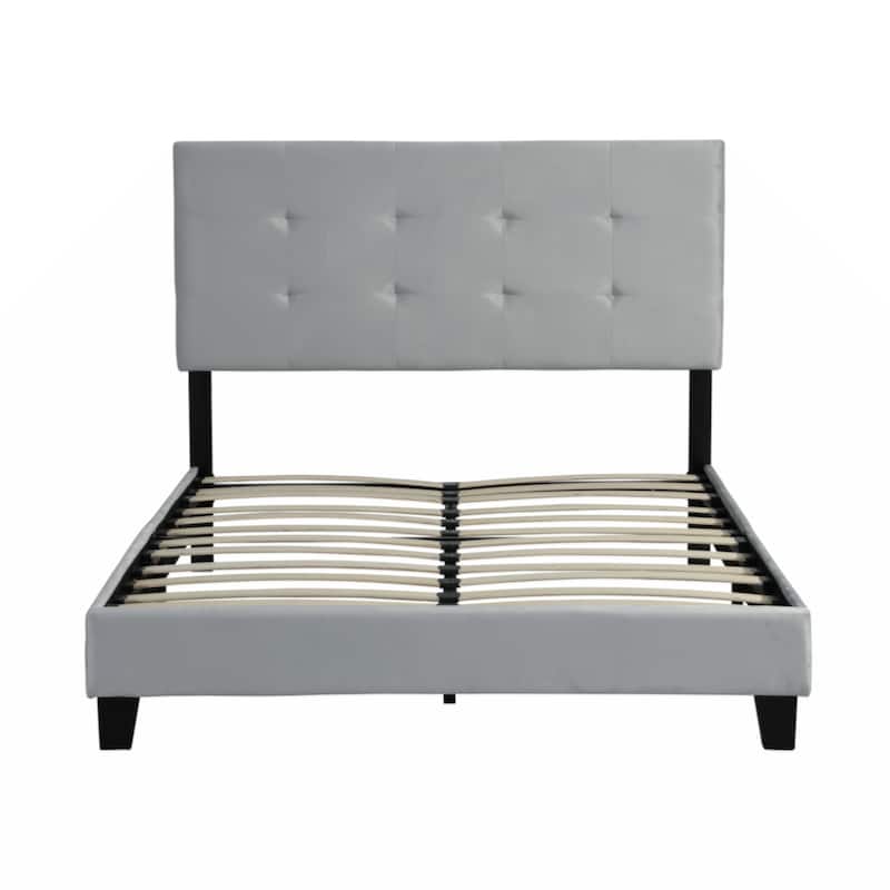 Queen Size Upholstered Platform Bed Frame with pull point Tufted Headboard,Gray