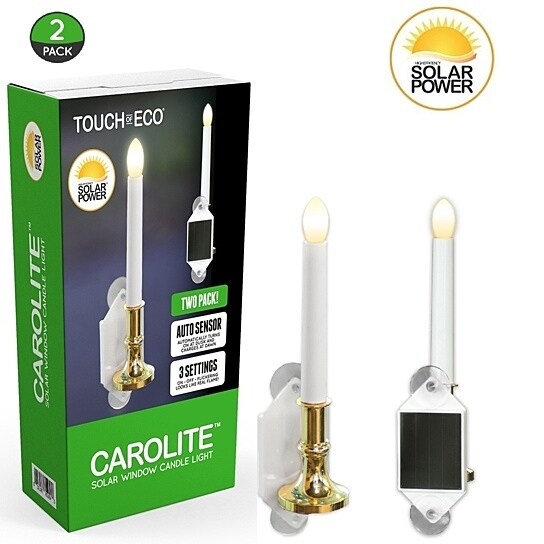 (2 Pack)CAROLITE Solar Holiday Window Candles Flickering Light