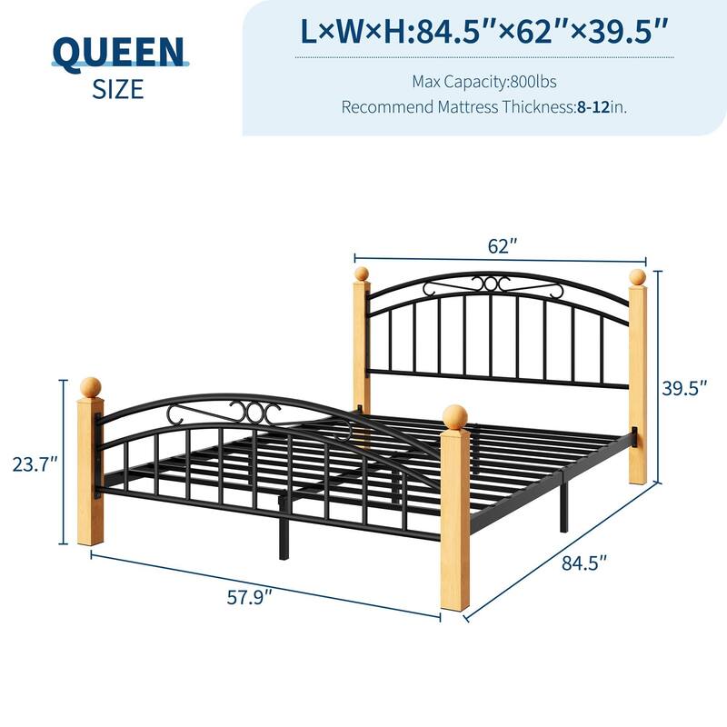 Classic Metal Platform Bed Frame, with Under Storage, Steel Slats
