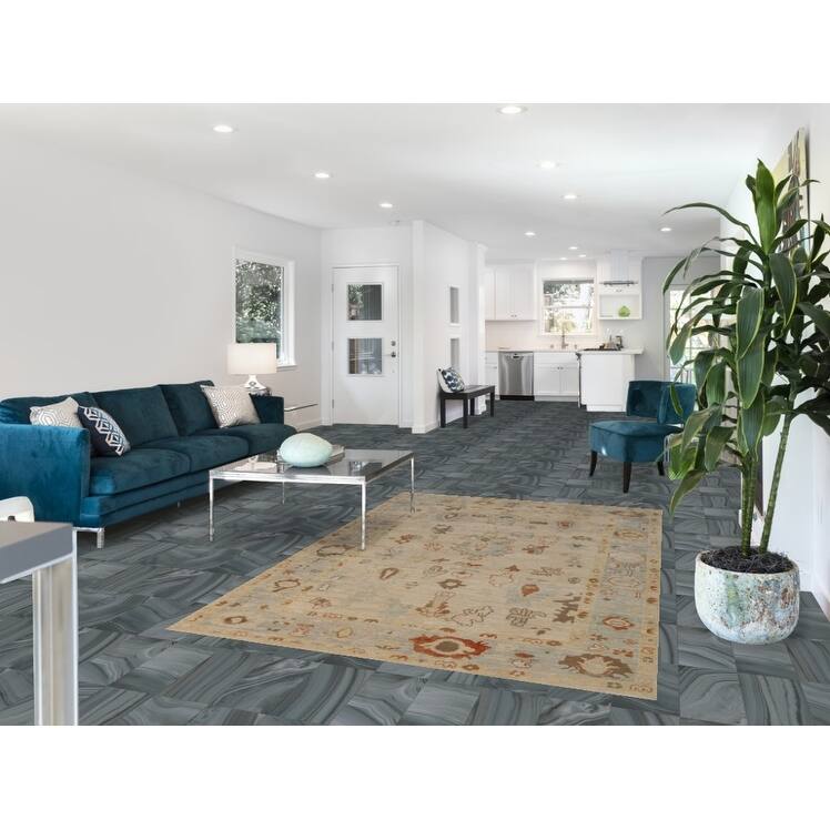 Vegetable Dye Oushak Turkish Rug Handmade Beige Wool Carpet - 5'0"x 7'7"