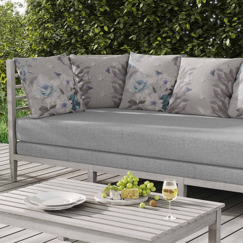 Leafy Lepidoptera Medley Indoor/Outdoor Reversible Throw Pillow Grey and Blue