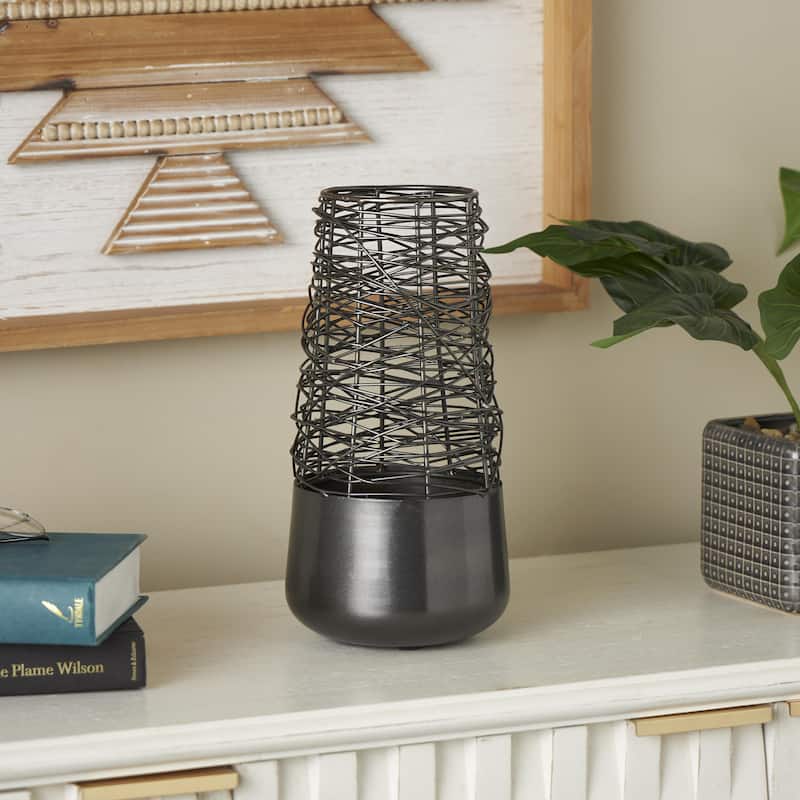 Metal Abstract Intertwined Wire Decorative Vase with Solid Matte Base - Black - Roche River Decor