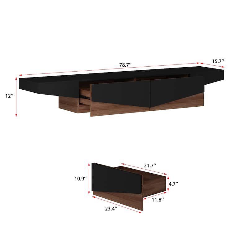 Inverted Triangle Black & White Patchwork TV Entertainment Center - 78.7"W