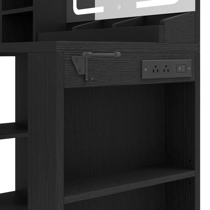 Moasis L-Shape Makeup Vanity Desk with Mirror and Lights & Charging Station