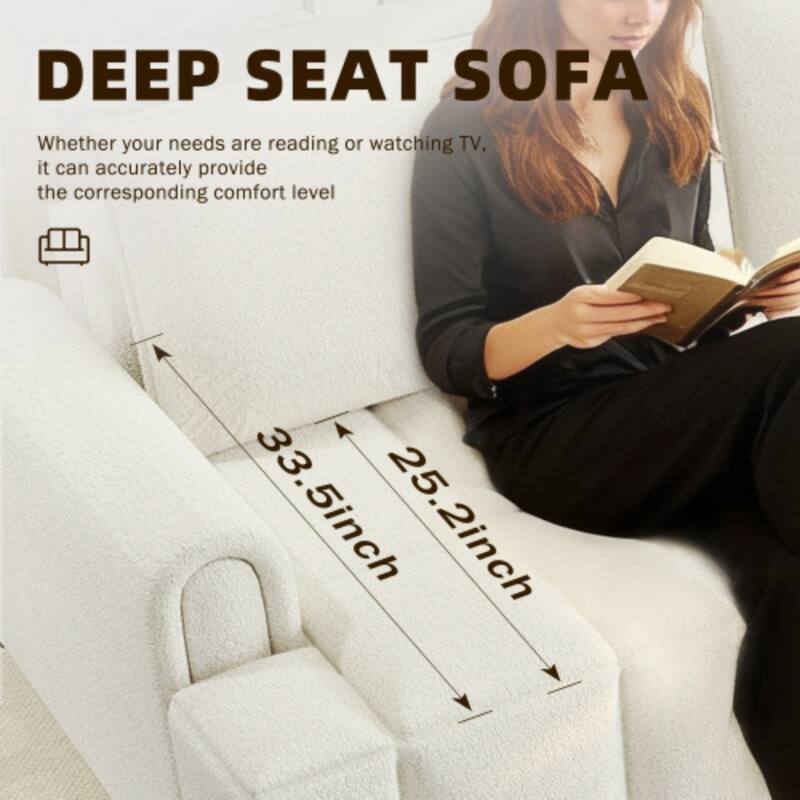 90.2 Inch King 3-in-1 Sleeper Sofa with Seat Storage, Modern 4-Seater Convertible Teddy Fabric Couch