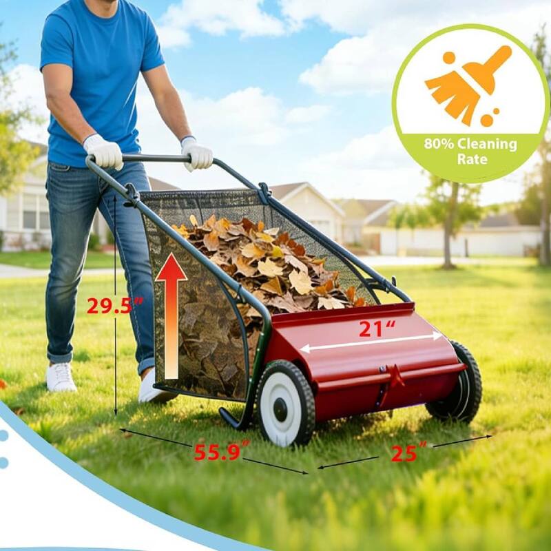 21 Inch Manual Push Lawn Sweeper, 3.5 Cu. Ft. Hopper Capacity Grass Sweeper for Yard and Garden Clean up