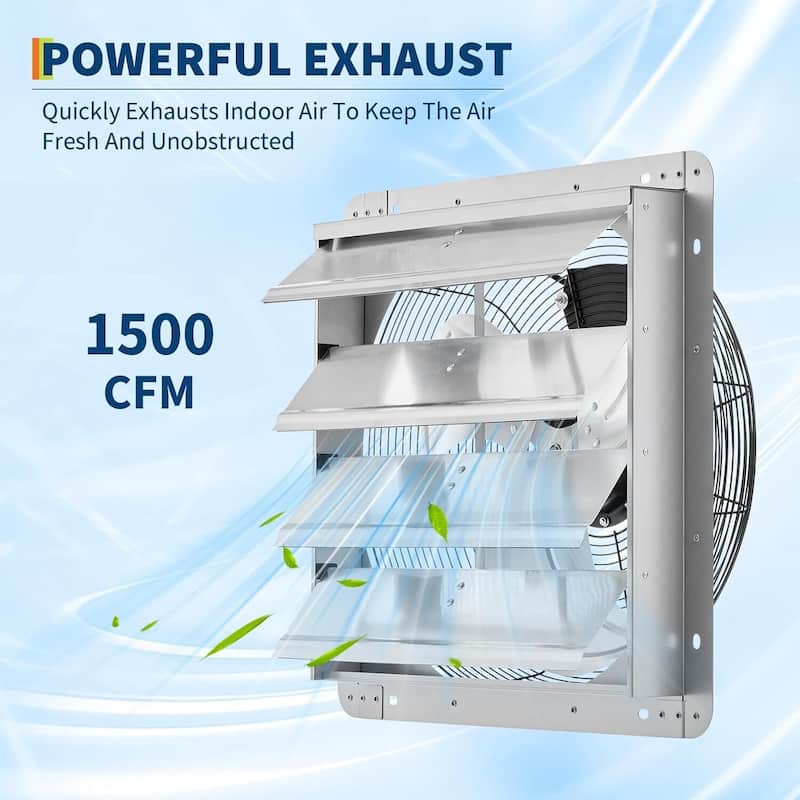 Wall Mount Exhaust Fan with Automatic Shutter, Professional Attic Fan for Garage, Greenhouse, Shed, Workshop and Barn