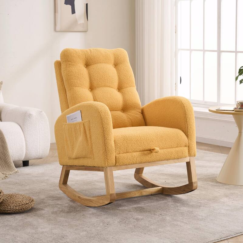 Nursery Rocking Chair - 39.76" Tall with Flip-Down Ottoman - Yellow