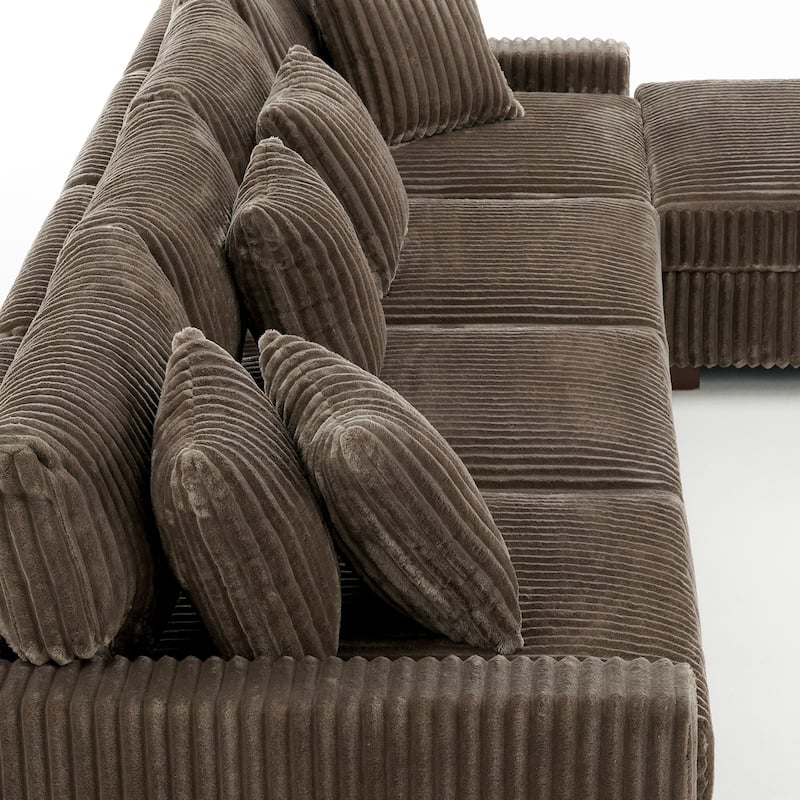 Anne 150" W Upholstered Plush Corduroy Modular Sectional Sofa