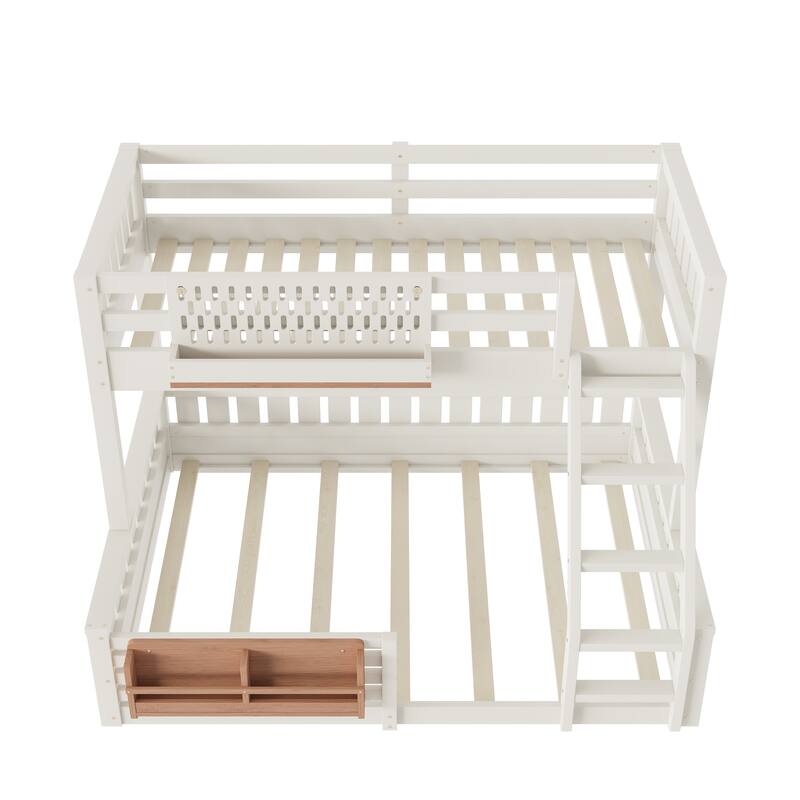 Roomfitters Bunk Bed with Bookshelf and Pegboard, Solid Wood Split Frame