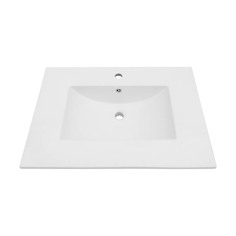 Durable Bathroom Vanity Top with Single Sink, Smooth Polished Ceramic Finish, and Overflow - 30.2in L - White