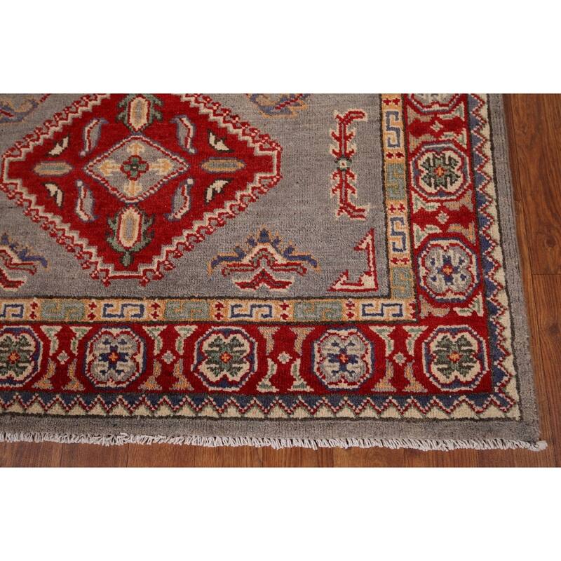 Geometric Kazak Oriental Accent Rug Handmade Entryway Wool Carpet - 3'3" x 4'11"