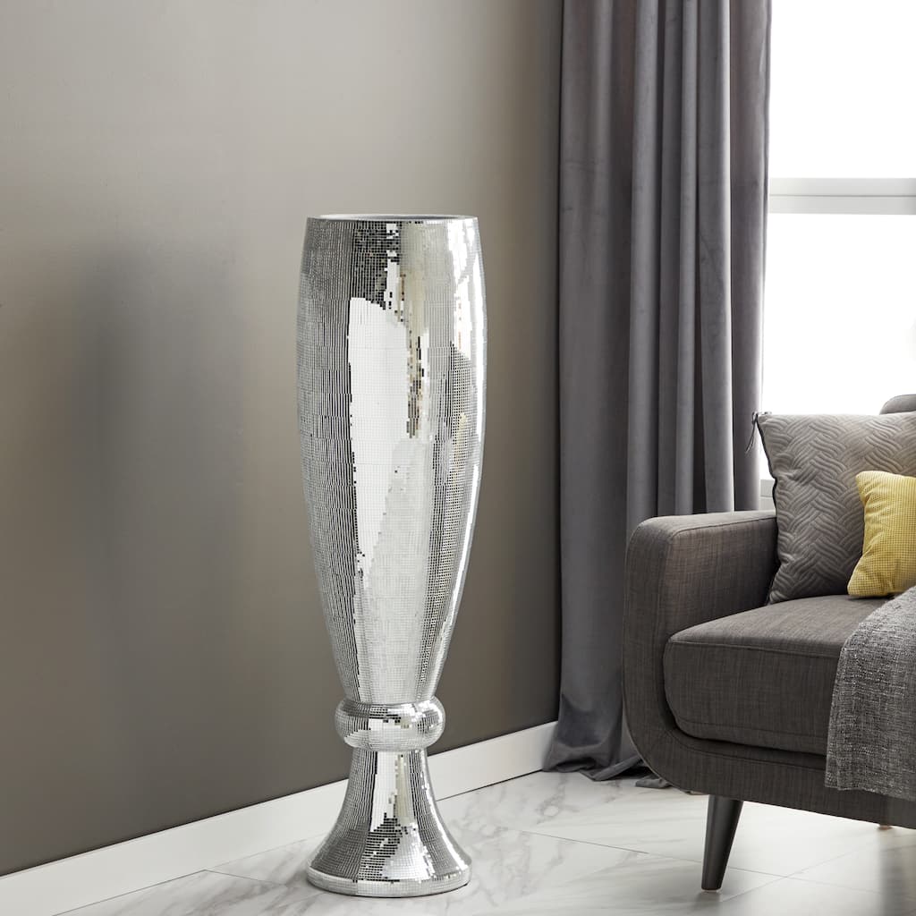 Silver Polystone Glam Vase with Mosaic Mirror Inlay