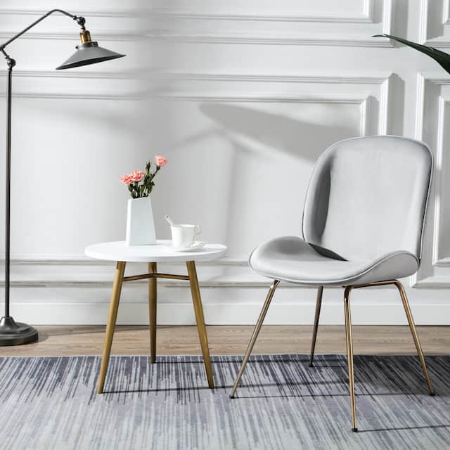 Beetle Design Velvet Dining Chair with Plated Golden Legs