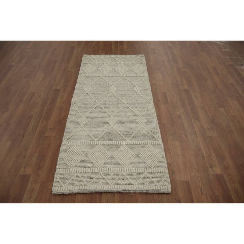 Hand Knotted Oriental 100% Wool Carpet Modern Geometric Beige & Ivories Modern Gotti Design Area Rug - 6' 0'' X 2' 7''
