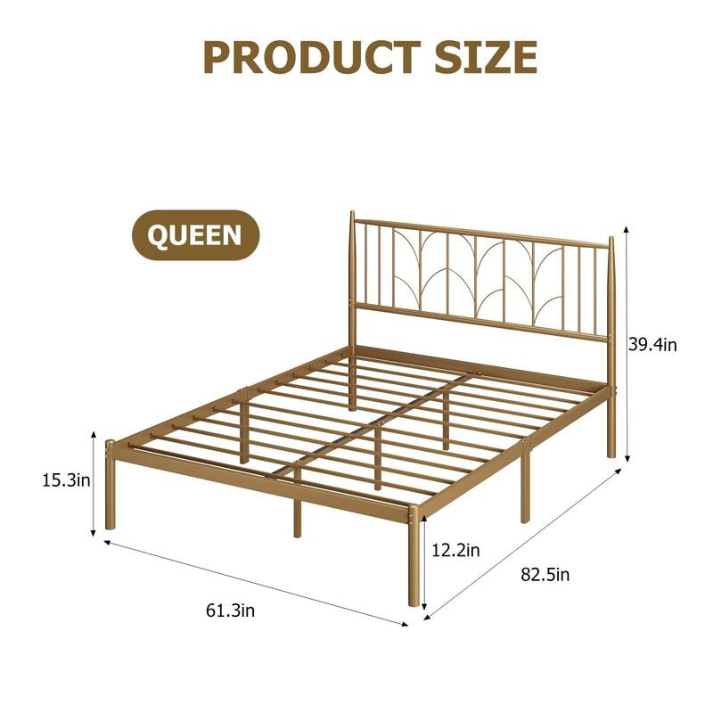 Platform Bed Frame with Wheat Head Headboard, Metal Mattress Foundation for Storage