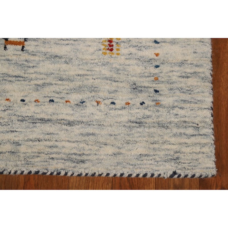 Beige Tribal Gabbeh Oriental Rug Hand-Knotted Wool Carpet - 4'0" x 5'9"