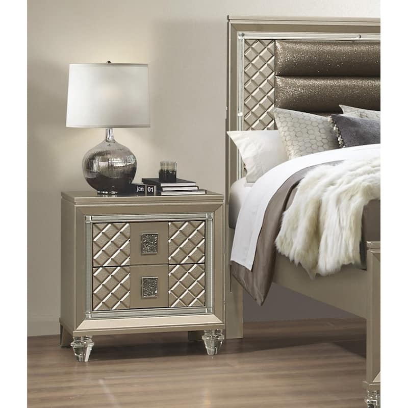 1pc Nightstand of 2 Drawers Acrylic Feet Bedside Table
