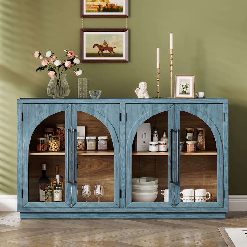 Kitchen Sideboard with Arched Glass Doors and Adjustable Shelves