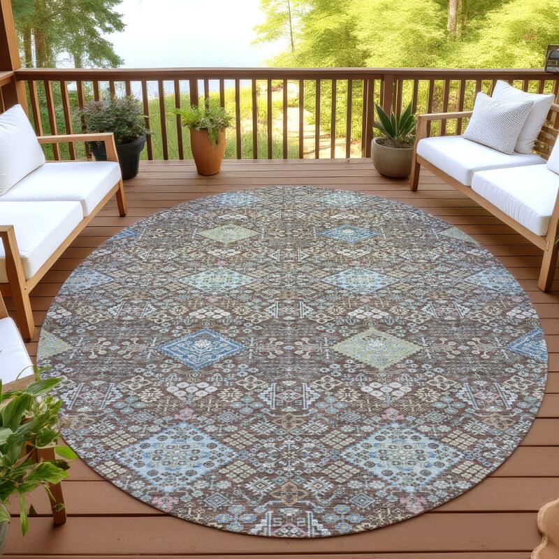 Machine Washable Indoor/ Outdoor Boho Panel Chantille Rug - Chocolate - 8' x 8'