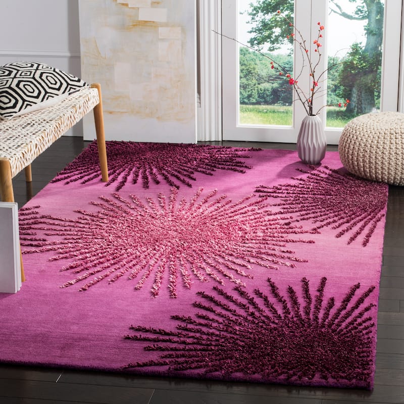 SAFAVIEH Handmade Soho Miyase Burst New Zealand Wool Rug - 5' x 8' - Purple
