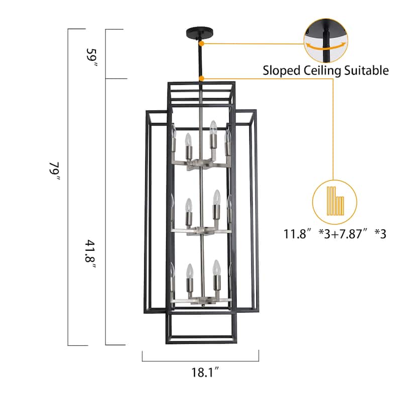 12-Light Lantern Tiered Chandelier Pendant Lighting Island