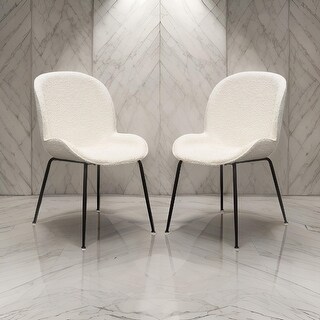 21 Inch Dining Chairs, Set of 2, Black Metal Legs, Ivory Boucle ...