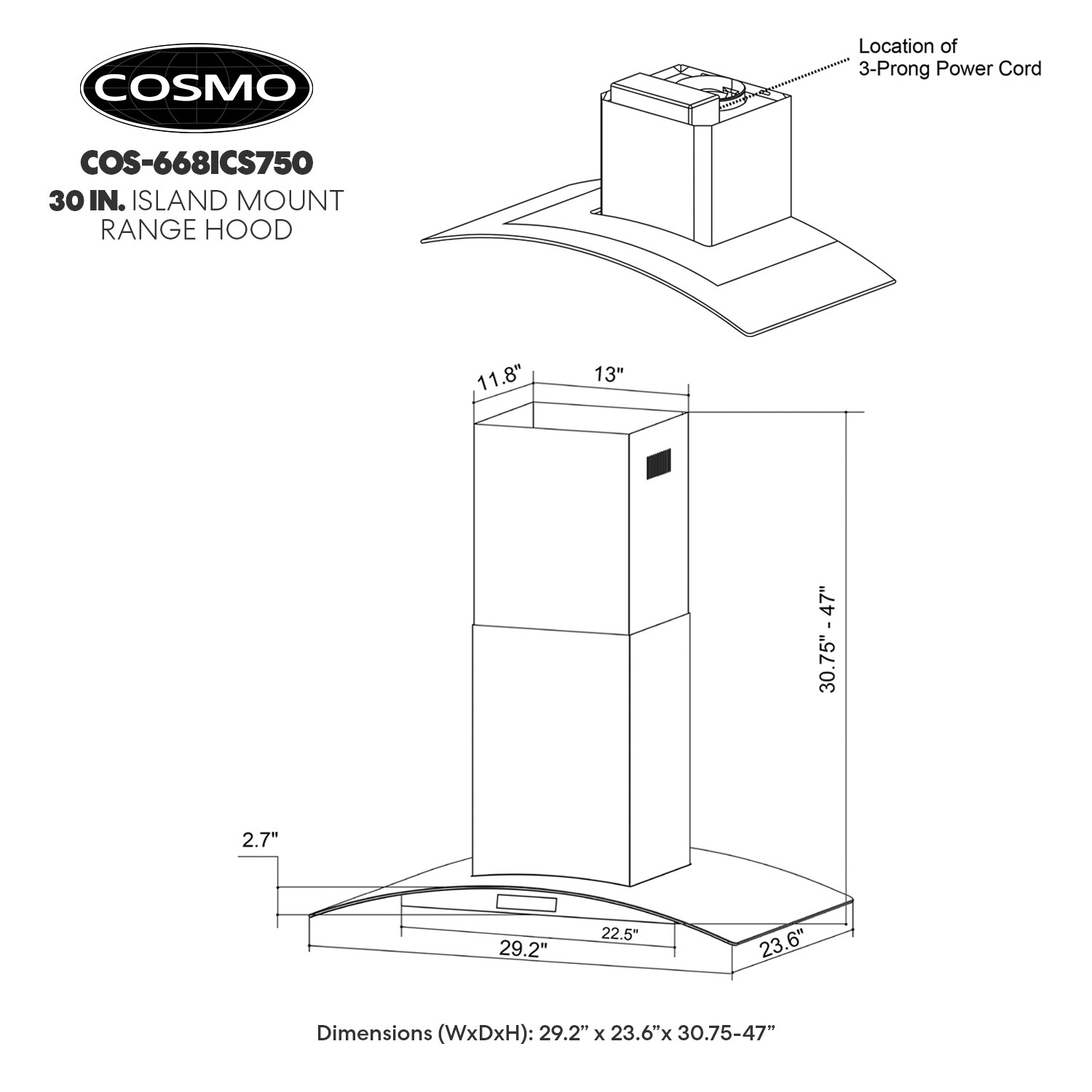 Cosmo island hotsell mount range hood