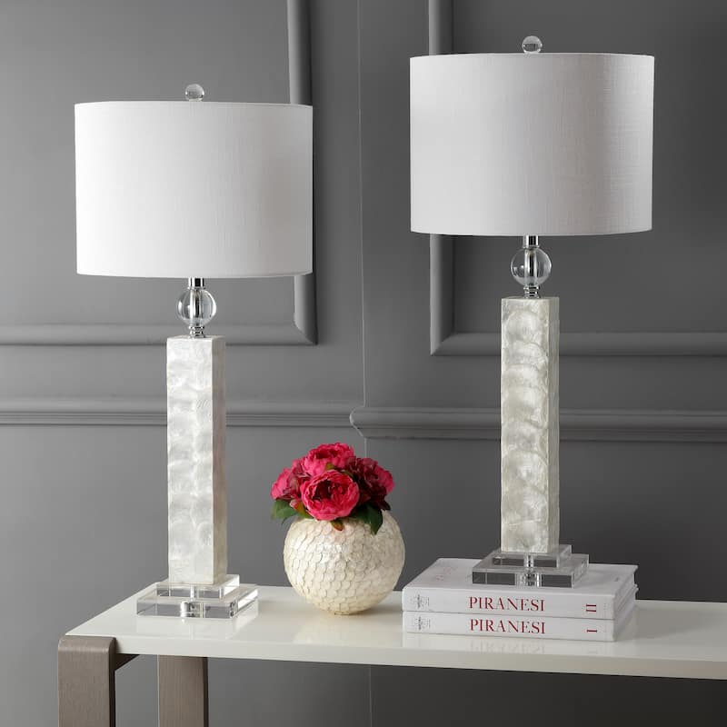 Lucille 32" LED Seashell Table Lamp, White (Set of 2) by JONATHAN Y