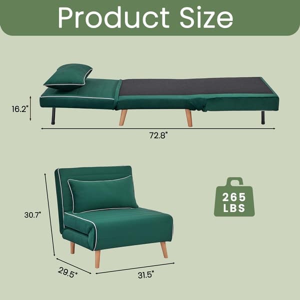 Velvet Sleeper Chair - 3-Position Backrest, Converts to Bed in 10 Sec, Includes Pillow Space-Saving Sleeper sofa.