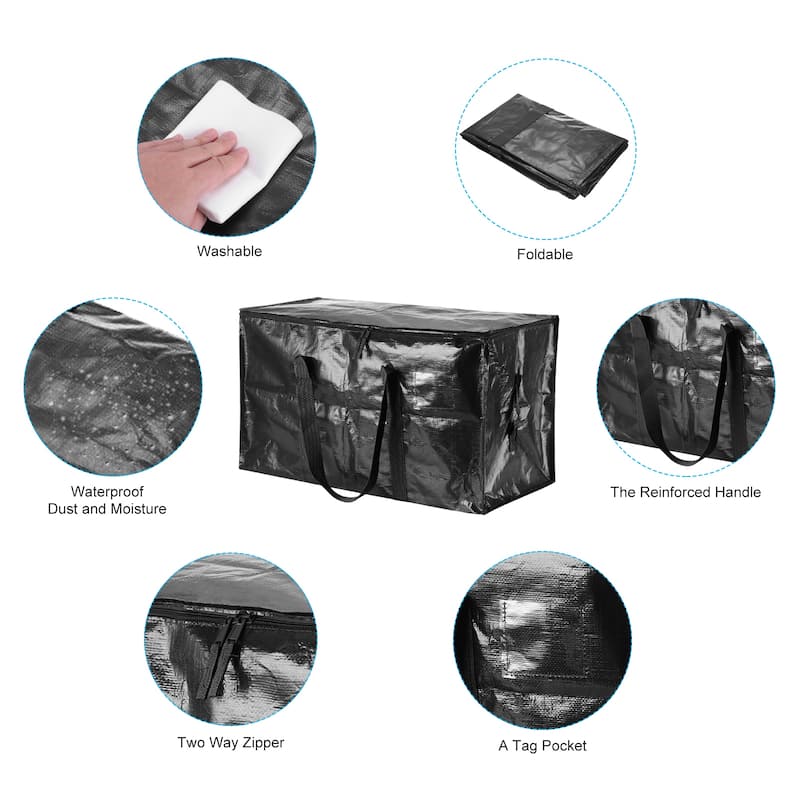 8 Pcs Extra Large Moving Bags Large Bag with Handles and Zipper - Black