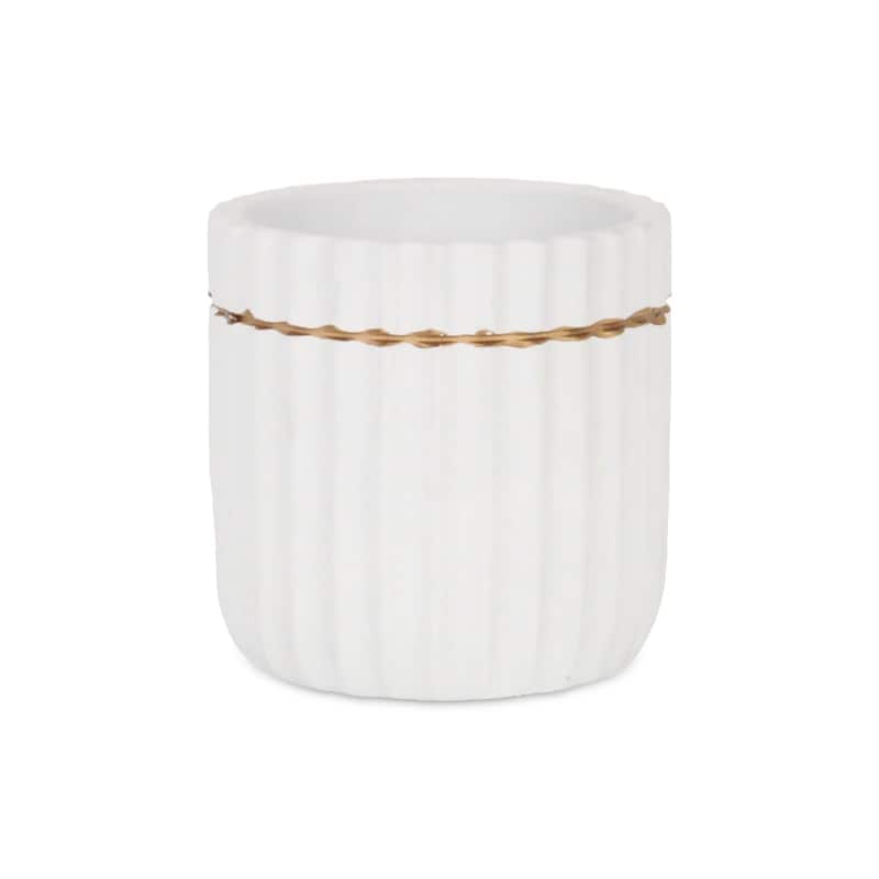 Aurine Round Gold Trimmed Ridged Ceramic Pot - White - Small