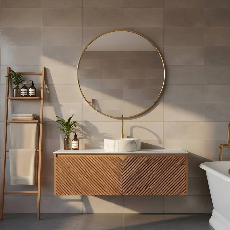 Wall-mounted Bathroom Vanity with Round Vessel Basin
