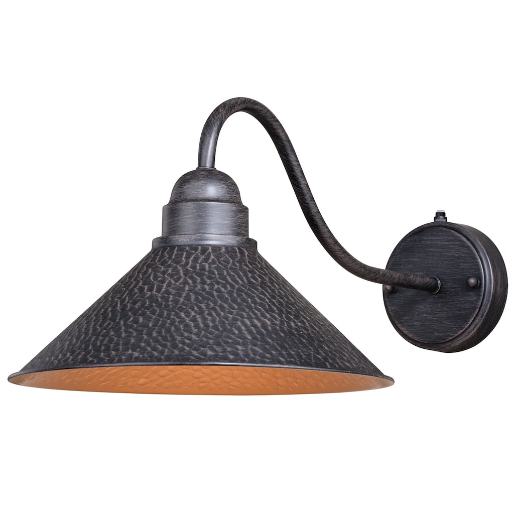 VAXCEL Outland 1-Light Aged Iron Dusk to Dawn Sensor Farmhouse Outdoor Wall Sconce, Gooseneck Metal Shade, Dark Sky Compliant