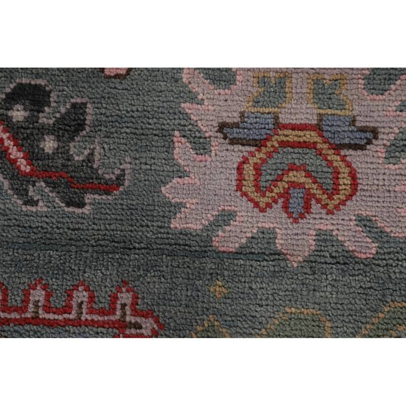 All-Over Gray Floral Oushak Indian Area Rug Handmade Wool Carpet - 9'1"x 11'9"