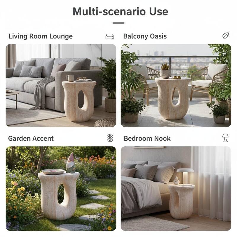 Christopher Knight Home - Modern Indoor/Outdoor 18.9"H U-Shaped Faux Marble MgO Accent Side Table with Unique Veining