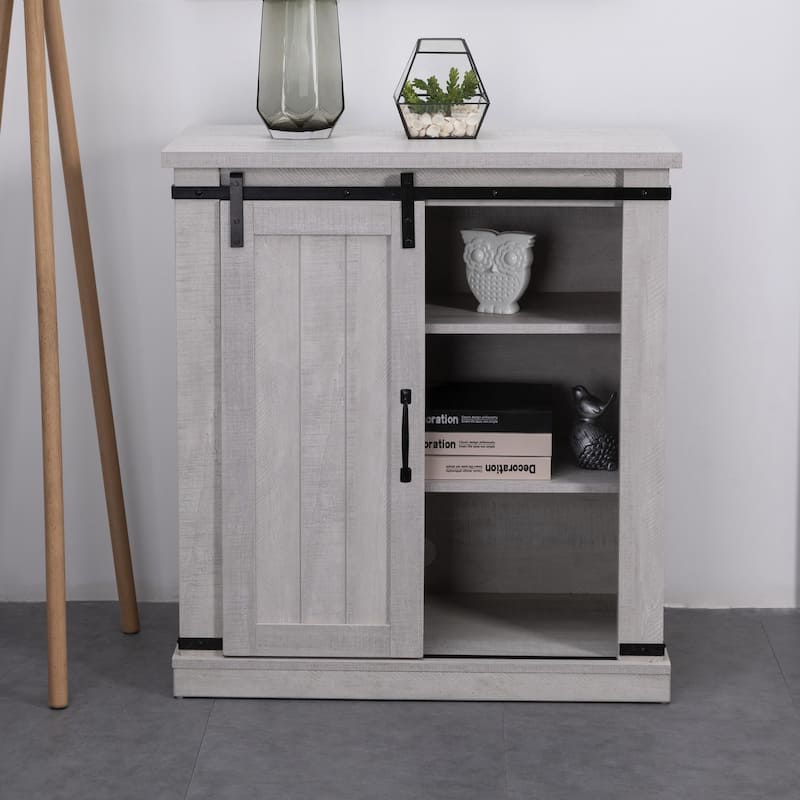 32" Compact TV Stand for 40" TVs w/ Barn Door Design - 32" in Width - Saw Cut Off-White