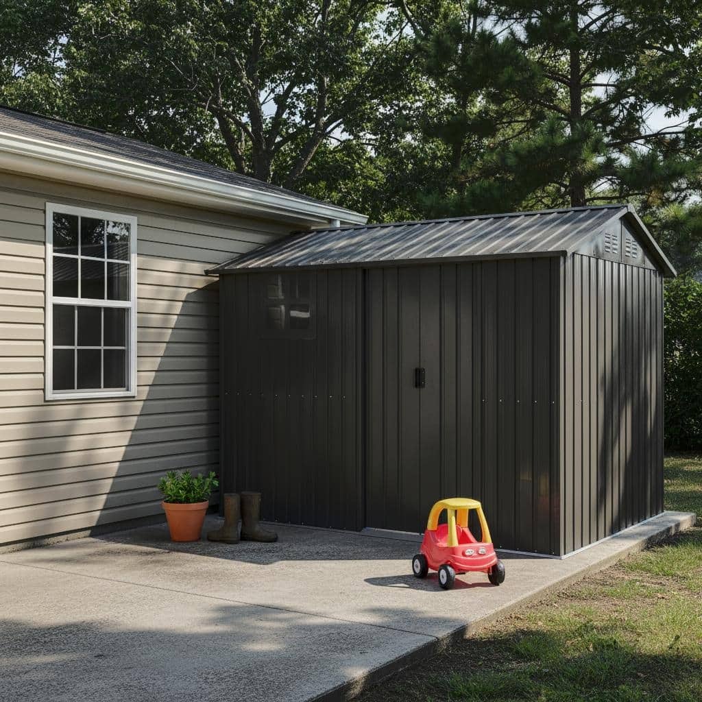 8*6FT Galvanized Steel Outdoor Storage Shed with Sliding Door,Heavy Duty Metal Tool Shed with Window & Vents