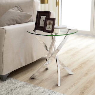 Dess Modern Chrome 22-inch Glass Top X-cross Round Side Table by Furniture of America