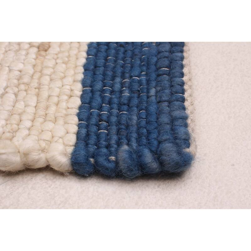 ECARPETGALLERY Braid weave Sienna Cream, Navy Wool Rug - 4'0 x 5'7