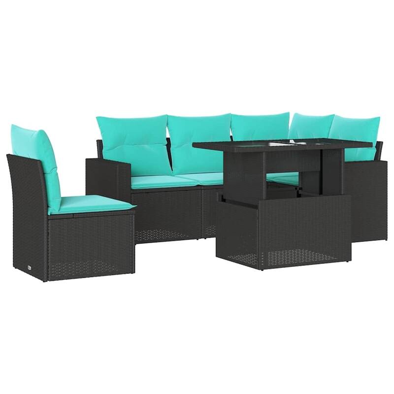 vidaXL Patio Sofa Set with Cushions and Table Outdoor 6 Piece Poly Rattan - 24.4 x 24.4 x 27.2