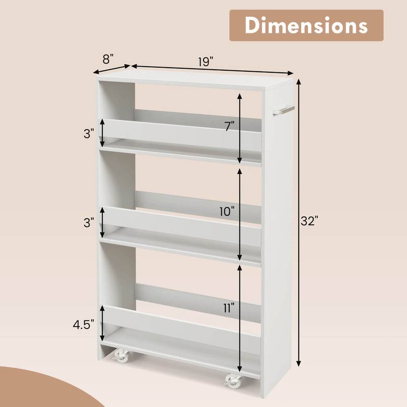 4-Tier Side Out Shelving Unit Slim Storage Rolling Cart w/ Handle