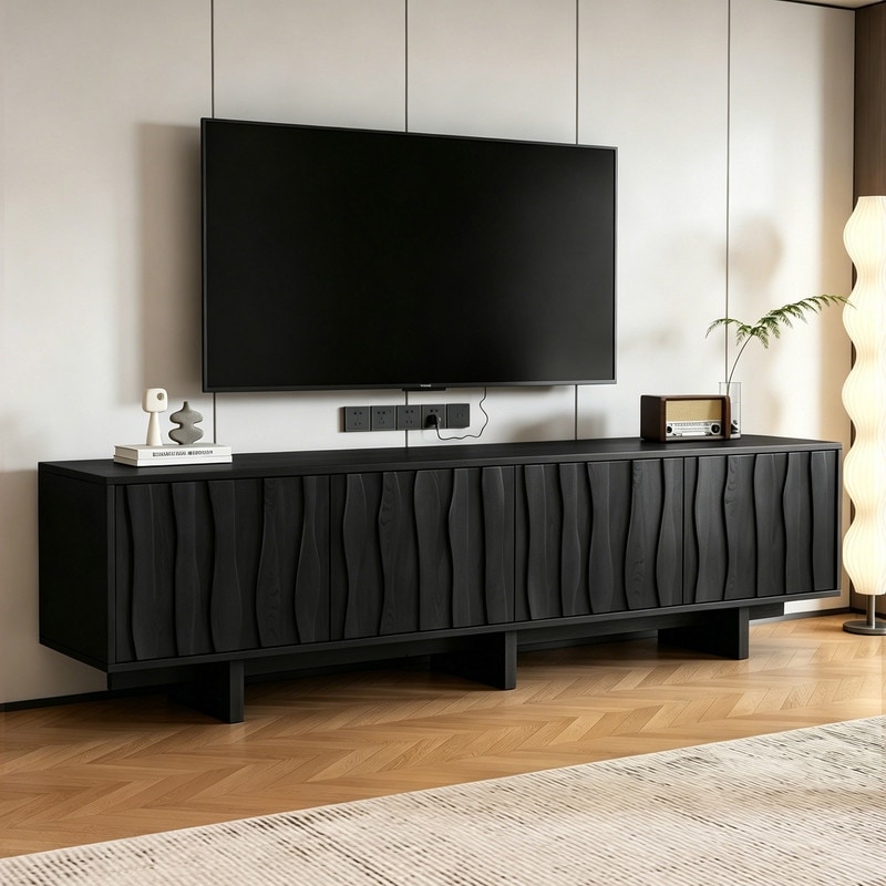 Wooden 69.6"Wide TV Stand for TVs up to 75", Rustic Media Console, Sturdy Base TV Cabinet with Cable Management