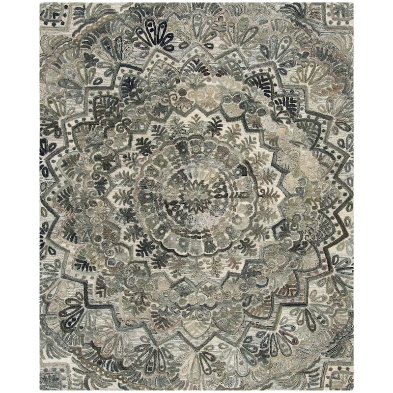 SAFAVIEH Handmade Marquee Genta Modern Medallion Wool Rug - 11' x 15' - Grey/Multi - Rectangle