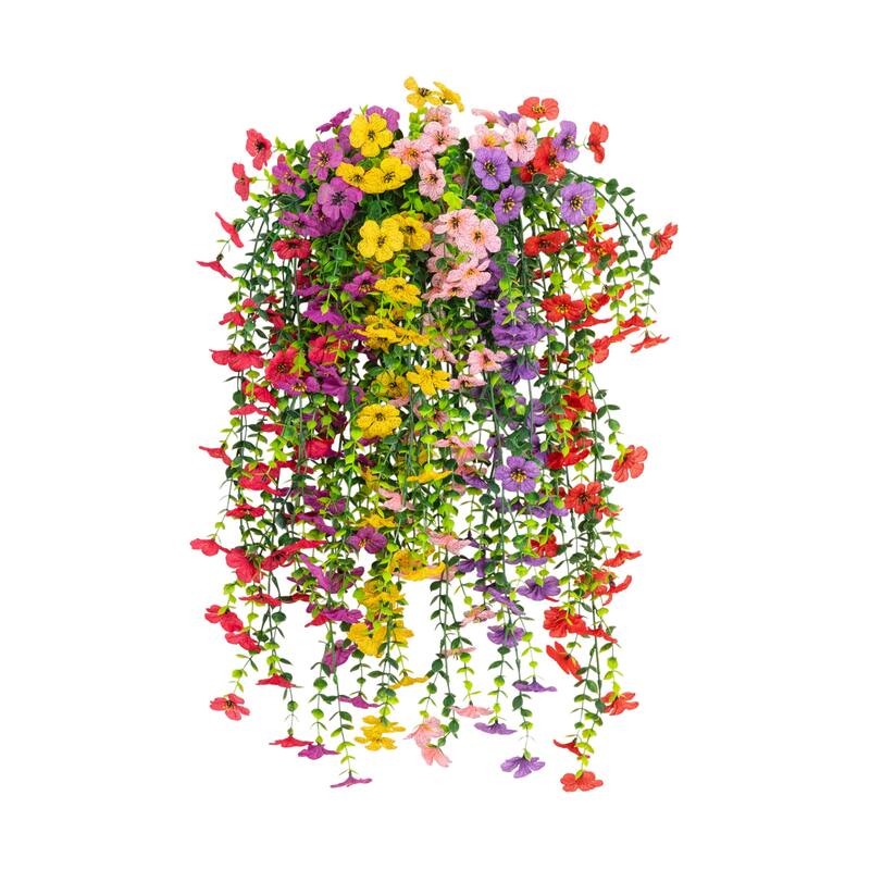 31-in UV Resistant Artificial Daisy Hanging Plant - Set of 6