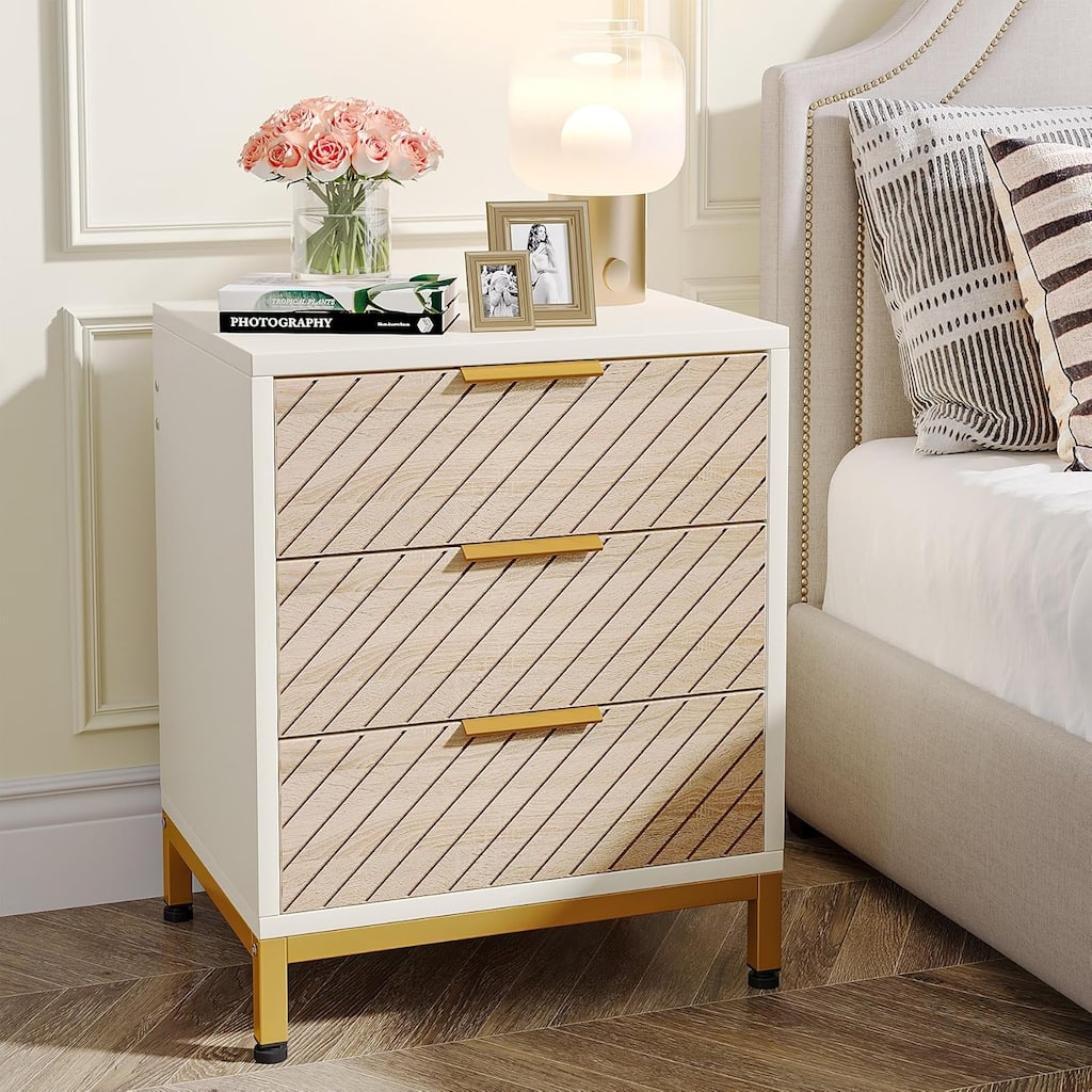 Wood Grain Nightstands, 3-Drawer Storage Bedside End Tables for Bedroom
