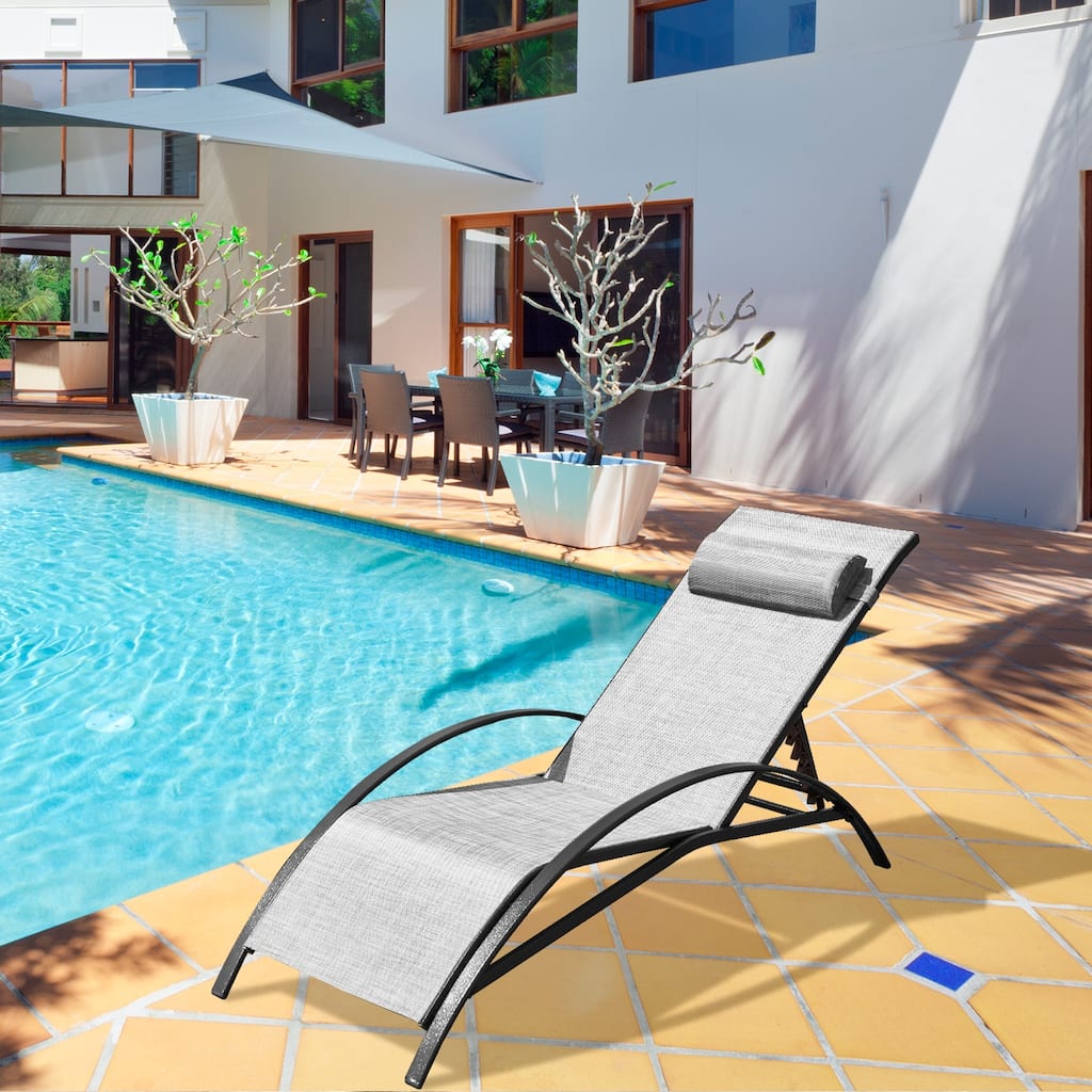 EROMMY 3-Pcs Outdoor Lounge Chair Set with two Adjustable Recline and a Table, Patio Recliner, Grey - 59.8'' *22.8''