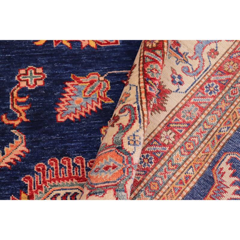 Southwestern Super Kazak Harmony Blue/Beige Hand Knotted Wool Rug - 7'11'' x 11'2''